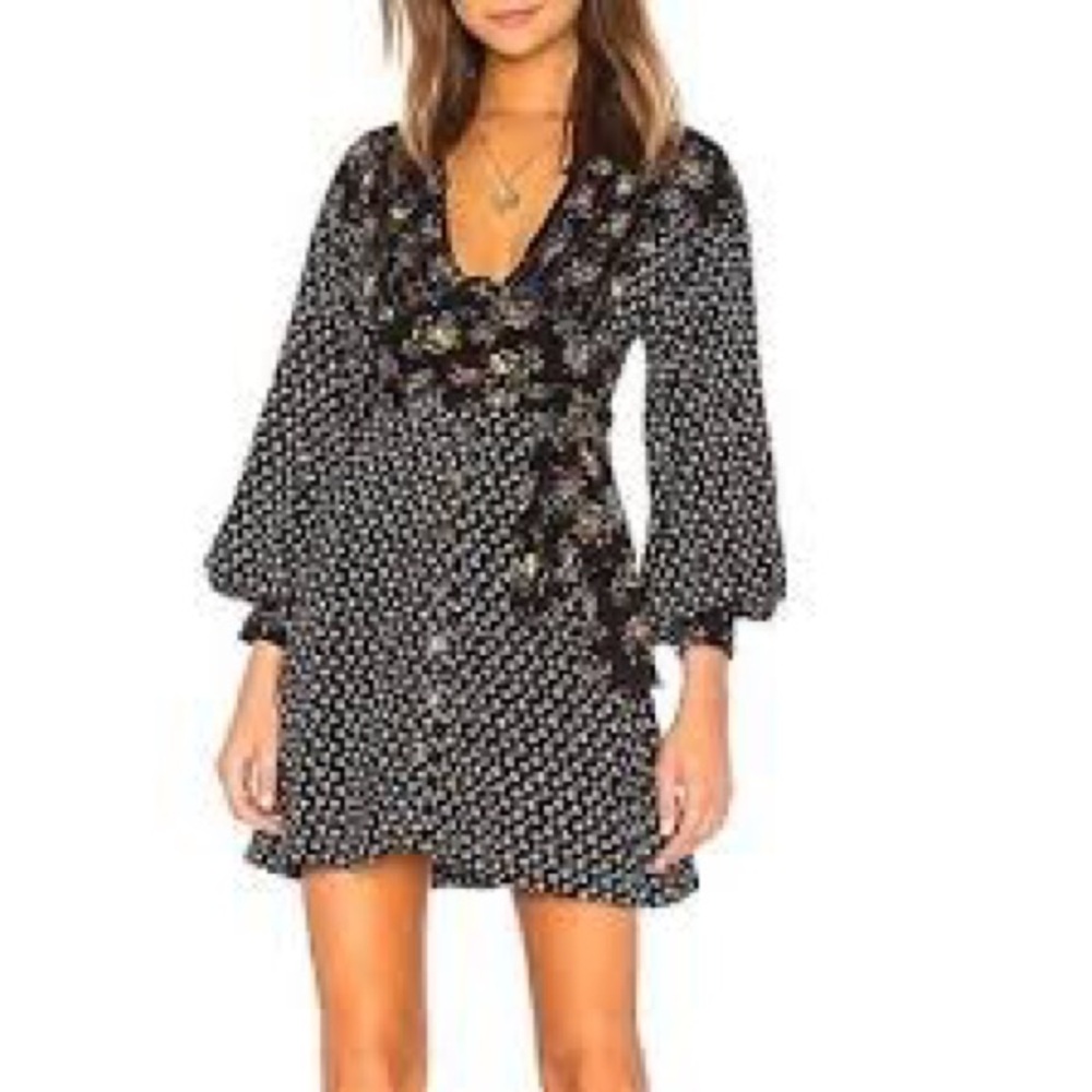 Free People Black Floral Mini Dress